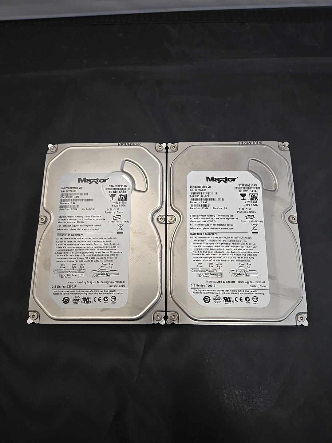 Maxtor DiamondMax 20 80GB 3.5" SATA  Hard Drive STM380211AS. Pair Of HDD