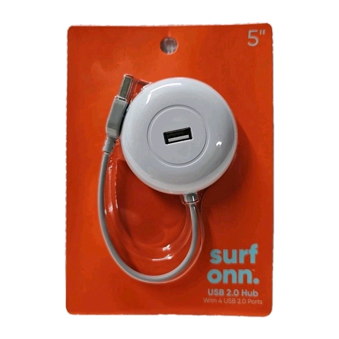 Surf ONN USB 2.0 Hub with 4 USB 2.0 Ports in 1 Connection 5" Cable White