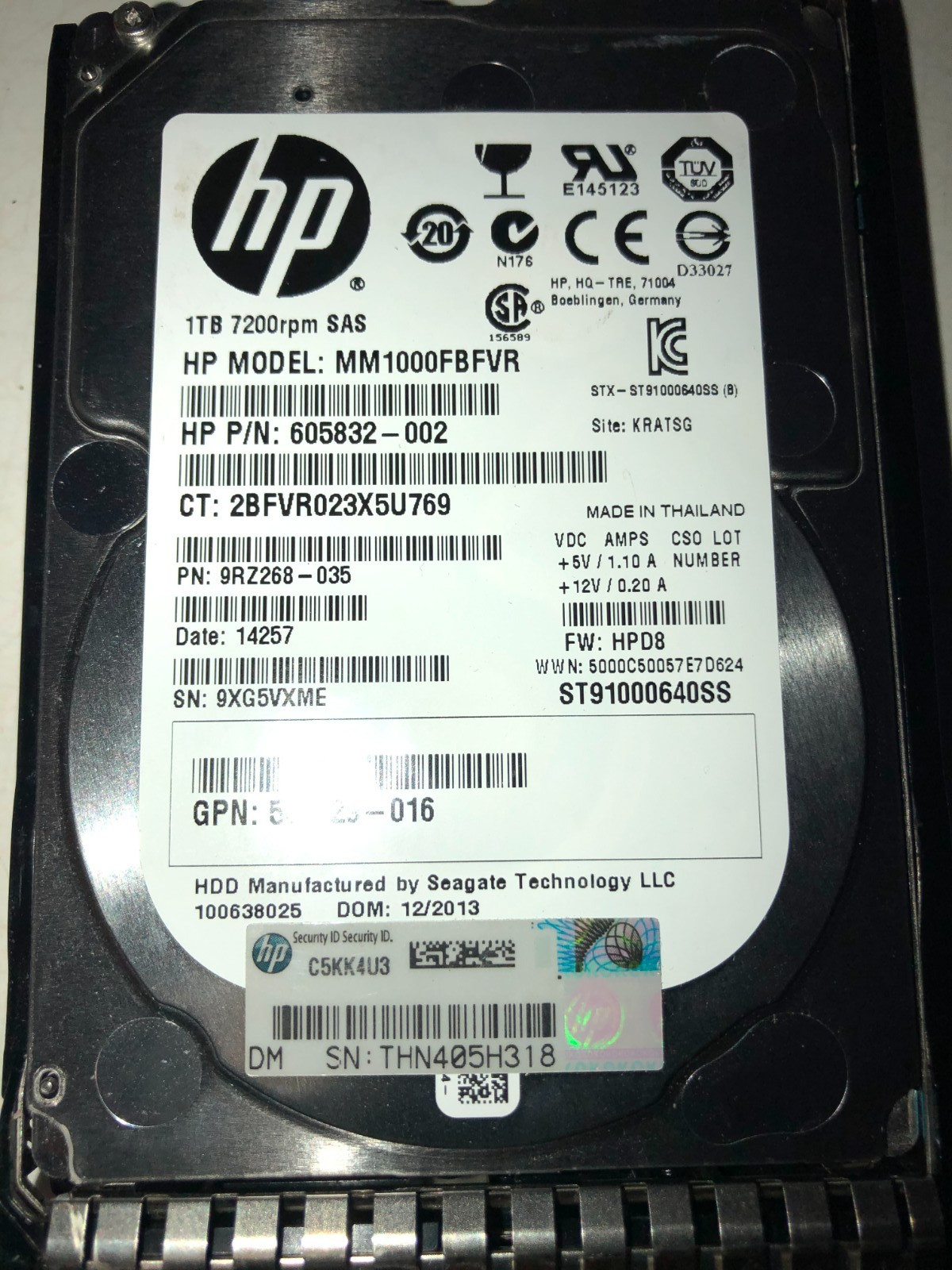 MM1000FBFVR HP SEAGATE 1TB 6G SAS 7.2K 2.5" SFF HDD HARD DRIVE w HotSwap Sled