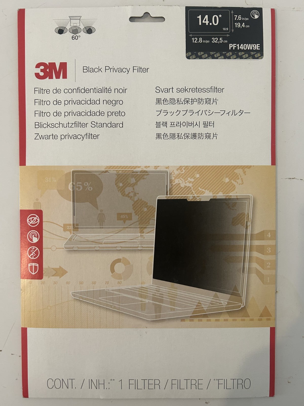 NEW 3M Black Privacy Filter For 14" Screen PF140W9E-Sealed