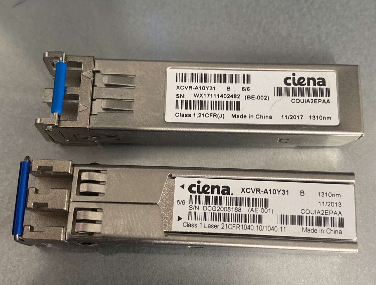 Lot Of 2 Used XCVR-A10Y31 -1000BASE-LX Fiber Optic SFP Transceiver Modules