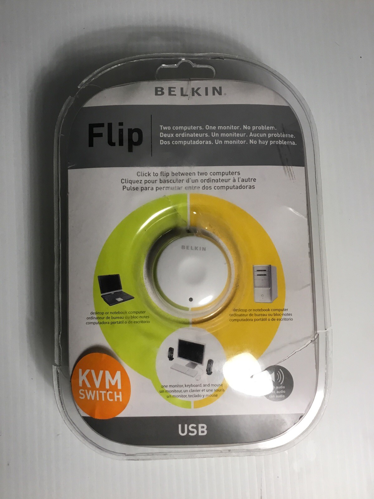 Belkin Flip Wireless 2 Port KVM USB; Audio; with rf Remote 
