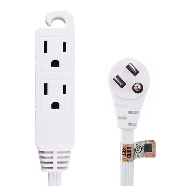 5 Pack of 12Ft 16/3 Grounded 3-Outlet Flat Angle Power Extension Cord White