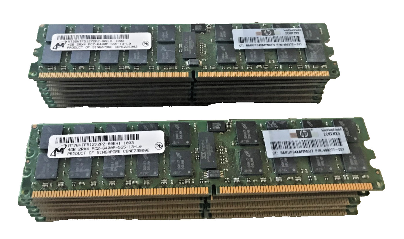 HP/MICRON 68GB Kit (17x4GB) 2Rx4 PC2-6400P DDR2-800 ECC REG RAM 499277-061