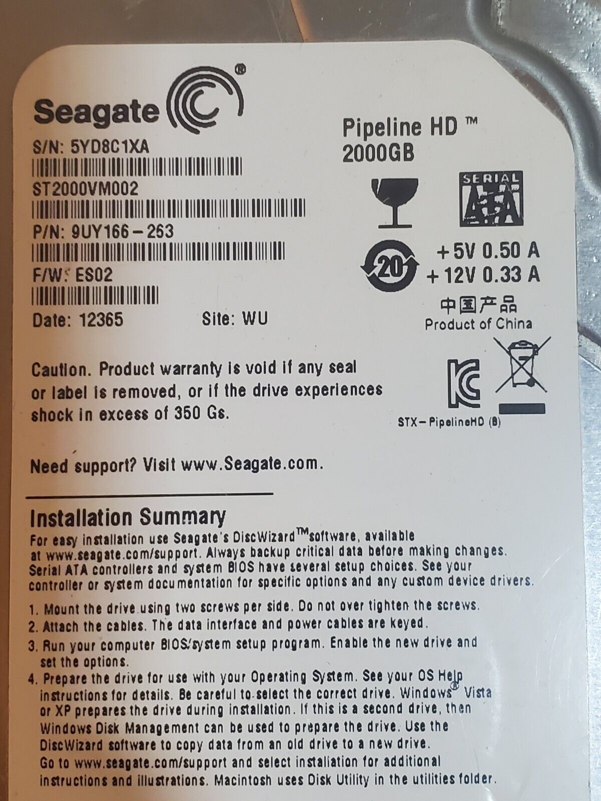 Seagate Pipeline HD 2TB Internal 5900RPM 3.5