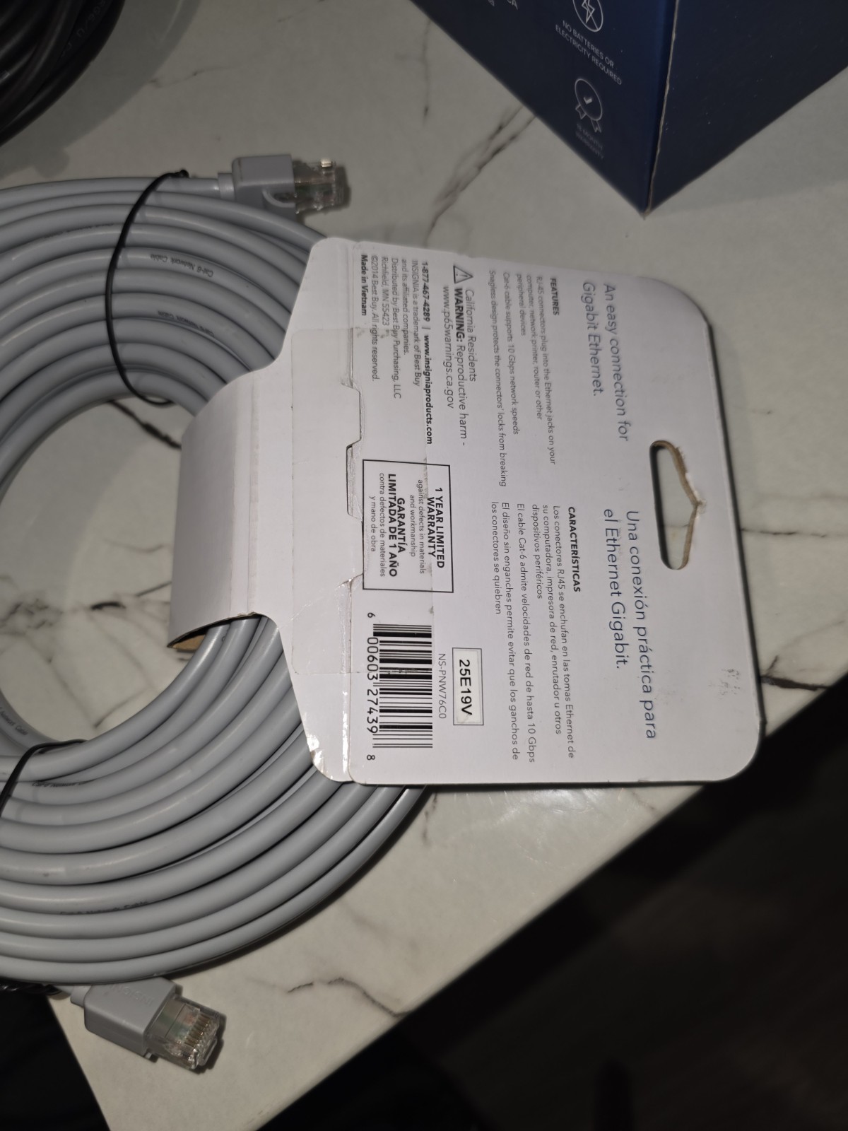 Insignia 100 ft Cat-6 Ethernet Patch Cable Gray Snagless RJ-45 Connectors