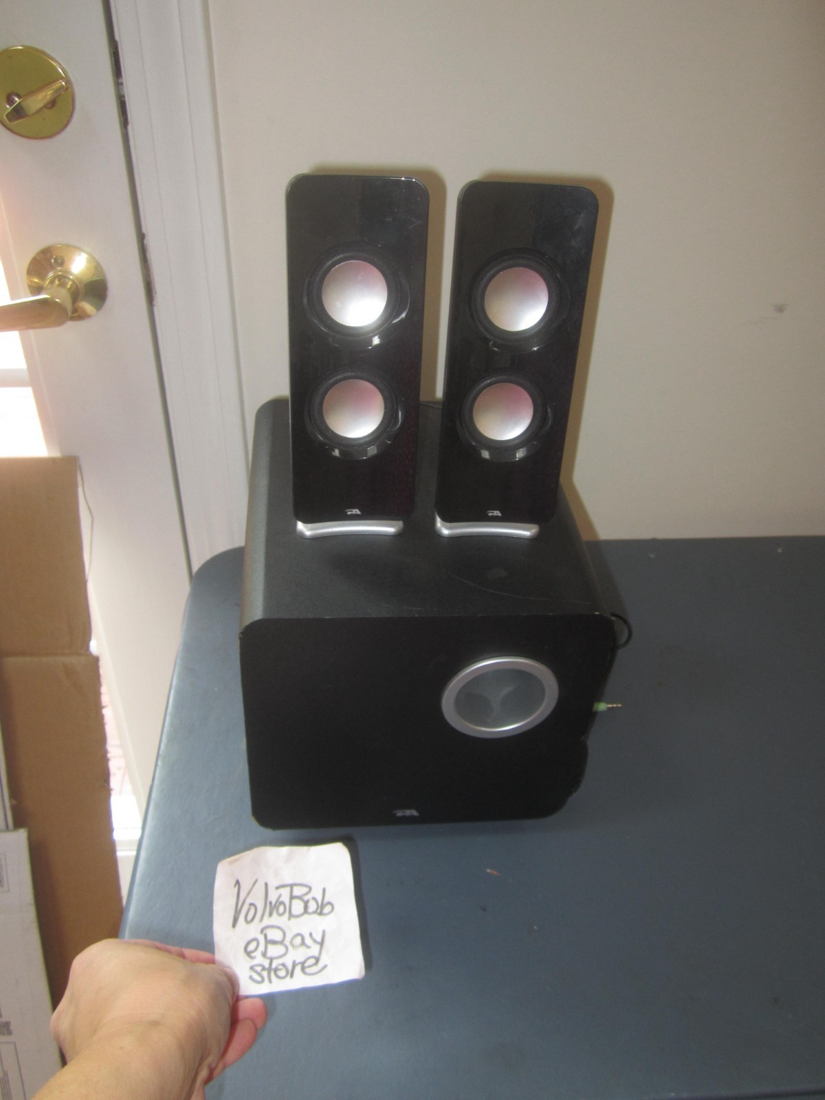 Cyber Acoustics CA-3610 Powerd Speaker System Subwoofer & TWO SATELLITES - WORKS