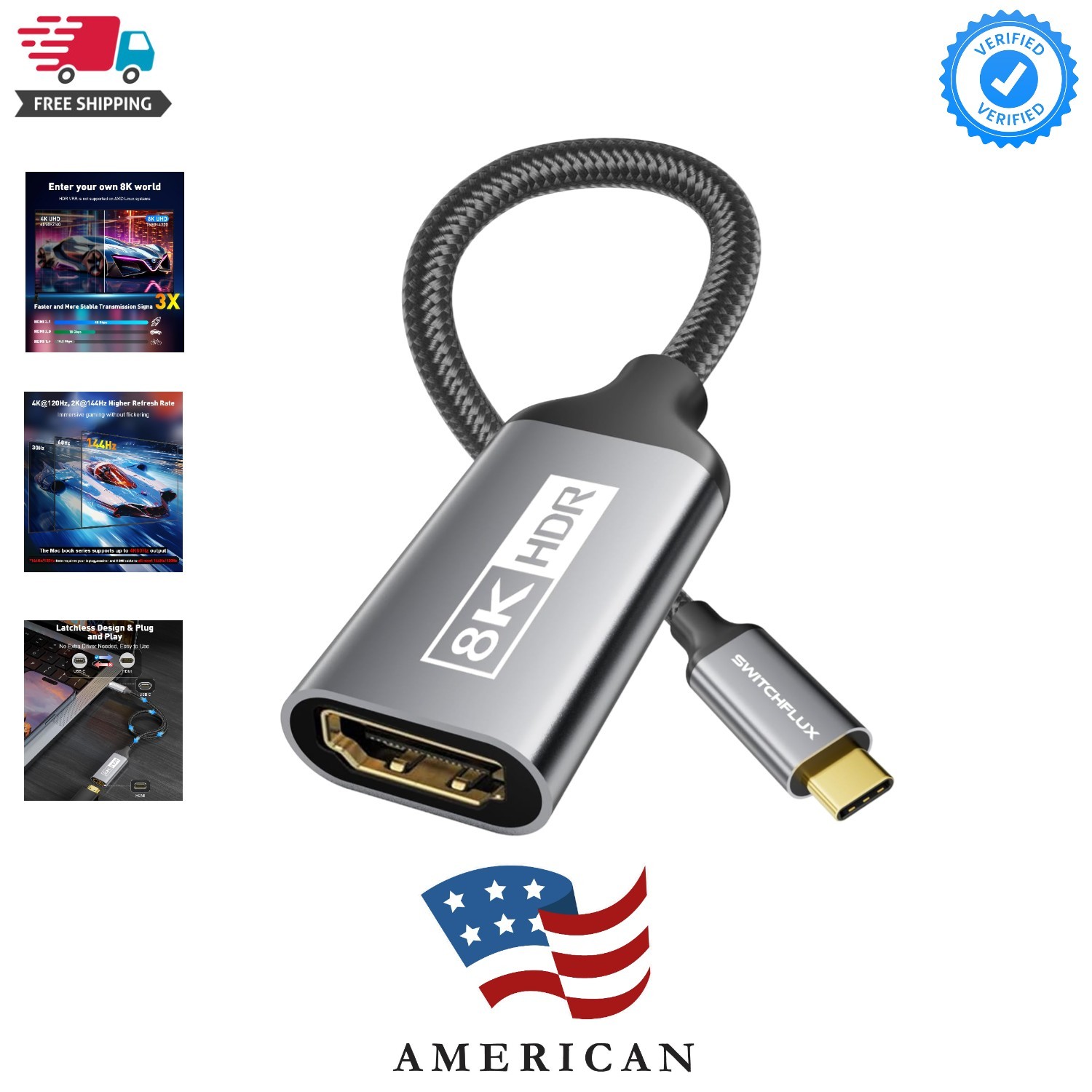 Unidirectional USB-C to HDMI 2.1 Adapter,8K@60Hz,4K@144Hz | High-Speed Type C...