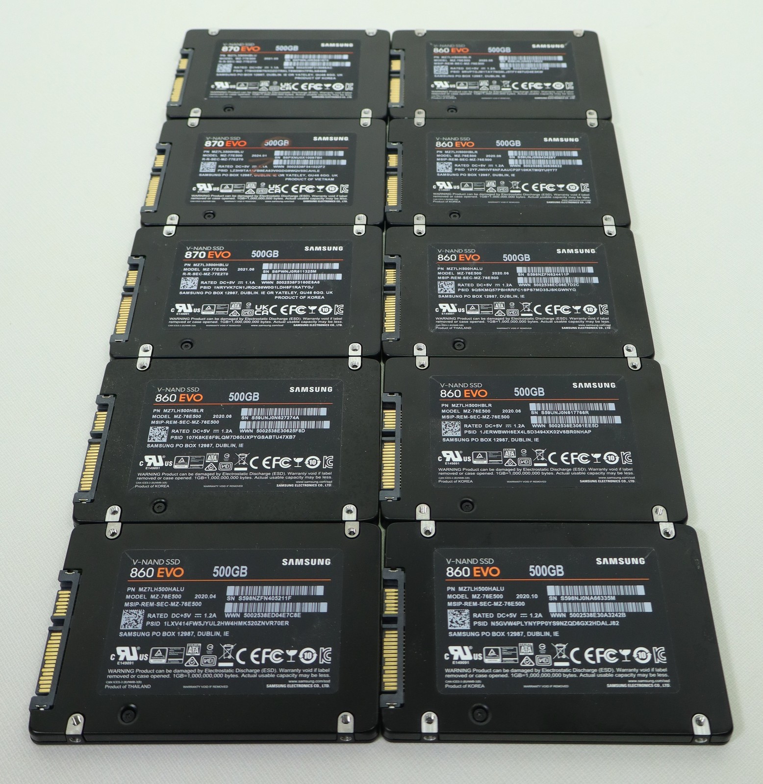 Lot of 10x Mixed Samsung 860 870 EVO 500GB 2.5" SATA SSD