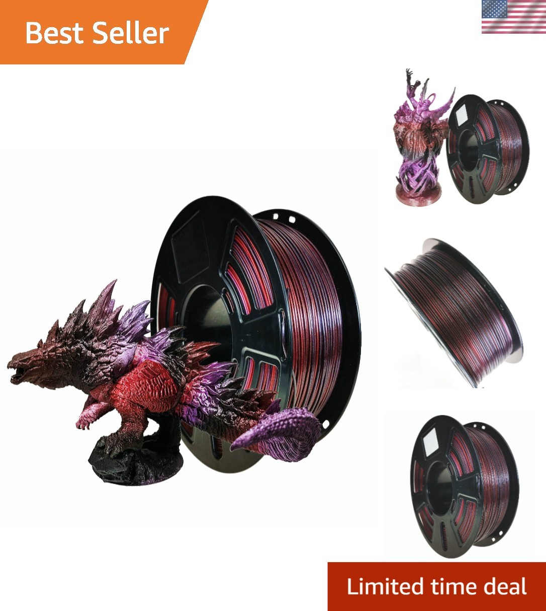 PLA 3D Printer Filament 1.75mm Galaxy Red Black Purple Silk Glitter 1kg