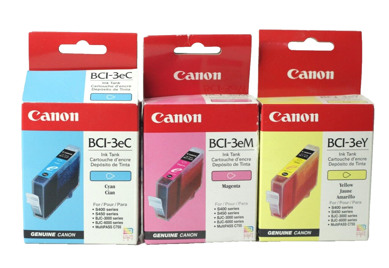 Mixed Lot Genuine Canon 3e  Ink cartridges BCI-3eC, BCI-3eM, BCI-3eY NIB