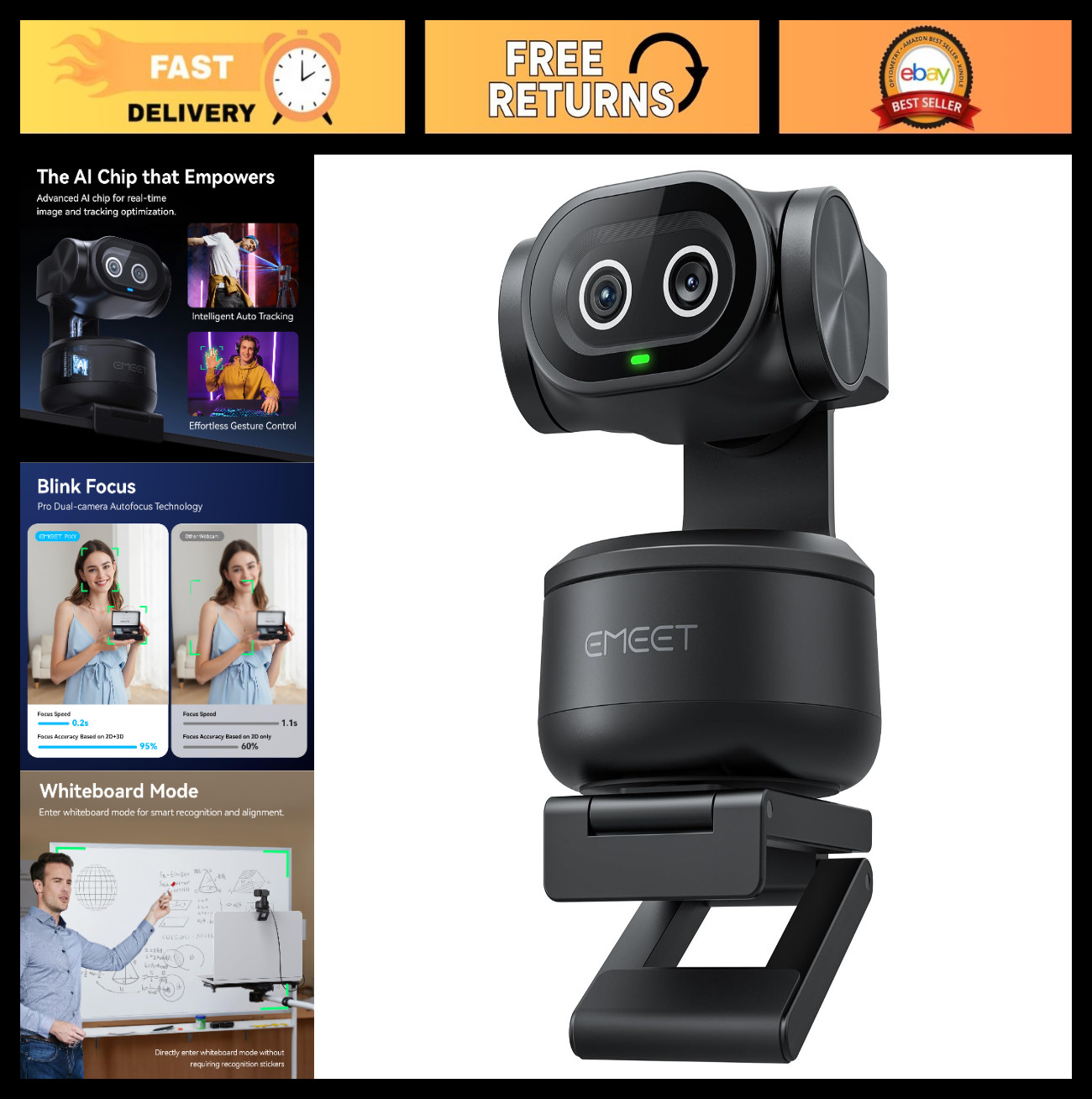 4K Dual-Camera AI PTZ Webcam with AI Tracking, Video Conferencing & Streaming