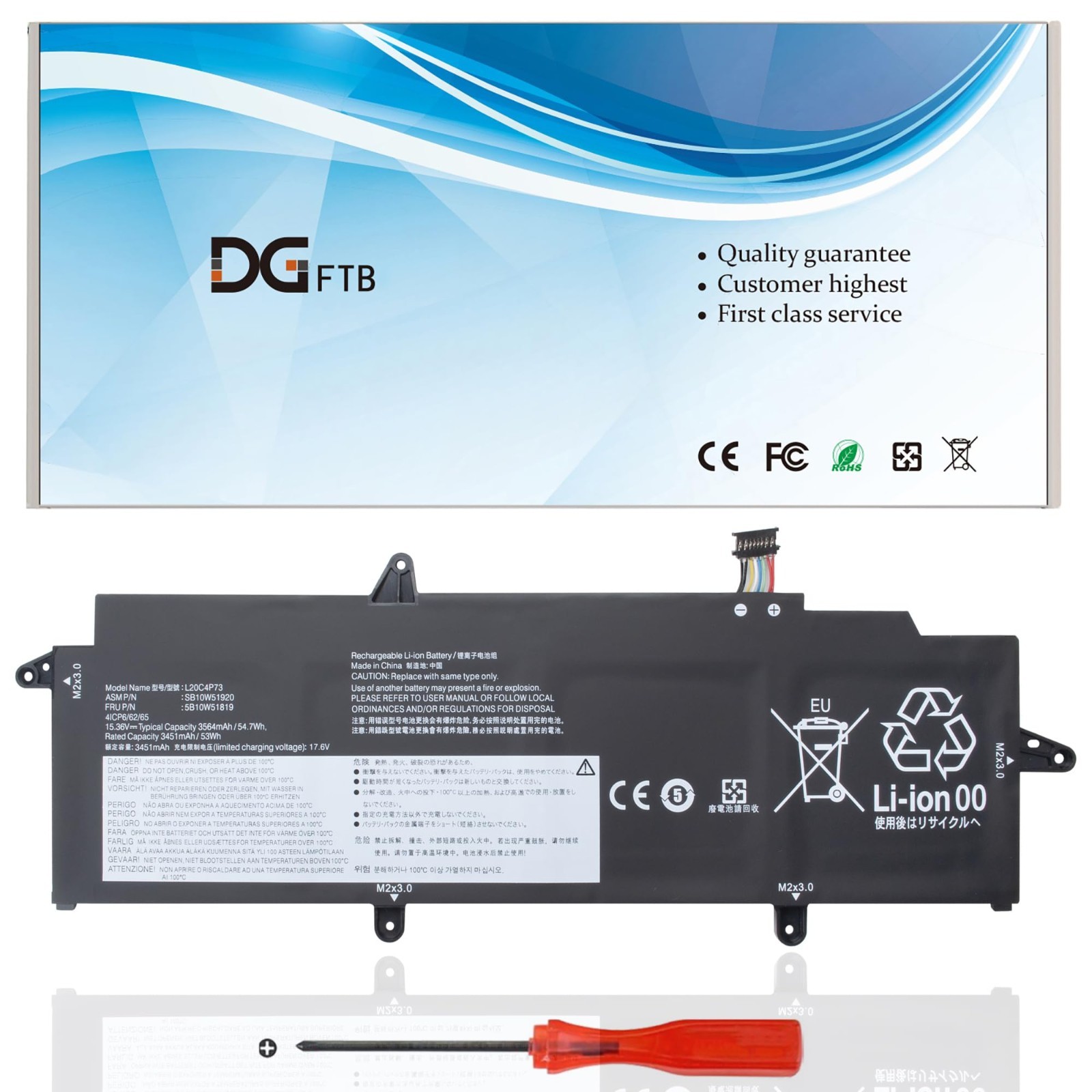 High-Performance Laptop Battery Replacement for Lenovo ThinkPad X13 Gen 2 & 3, 1