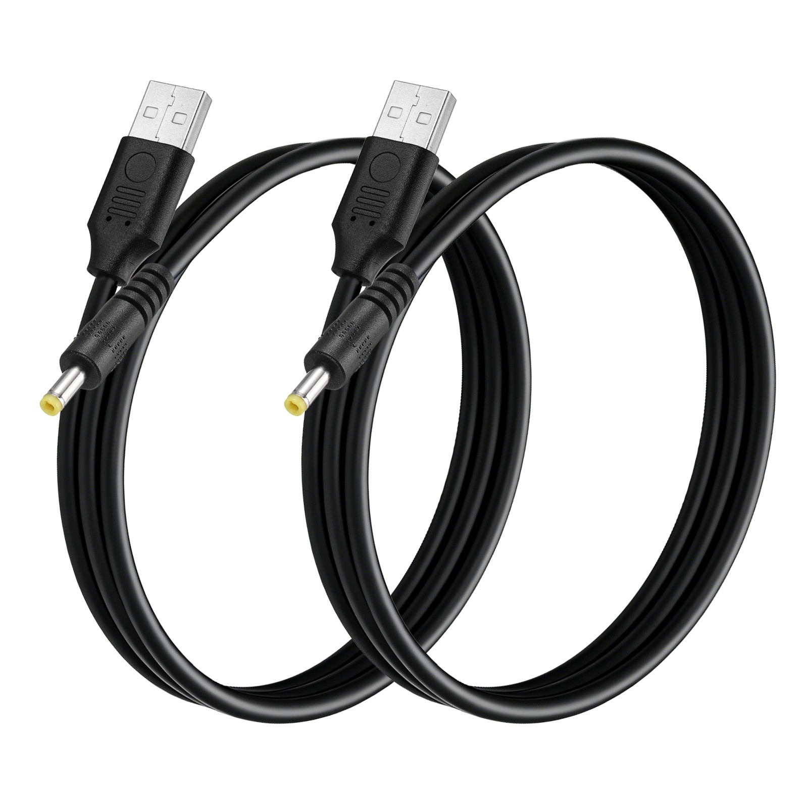 2Pcs USB to DC Power Cable 4x1.7mm, 5V 3A for LED Lights, 0.3 M/1Ft, Black