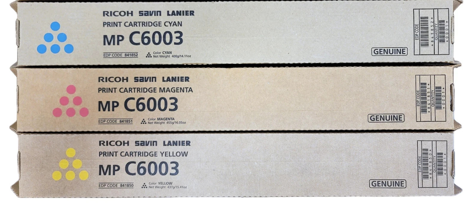 Genuine Ricoh Savin Lanier Toner 3pk MP C6003 MP C5503 MP C4503 MP C6004