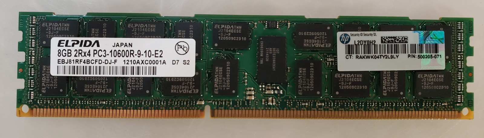 Elpida 8GB 2RX4 PC3-10600R-9-10-E2 EBJ81RF4BCFD-DJ-F Server Memory RAM w/ HP
