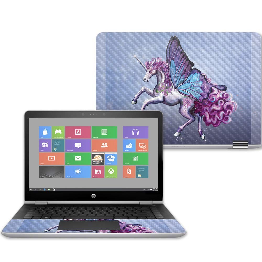MightySkins Carbon Fiber Skin for HP Pavilion X360 14" (2017) - Lilac Unicorn