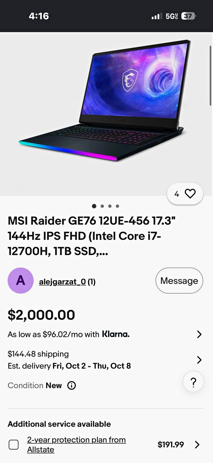 MSI Raider GE76 17.3" i7-12700H 16GB RAM 1TB SSD RTX Windows Black