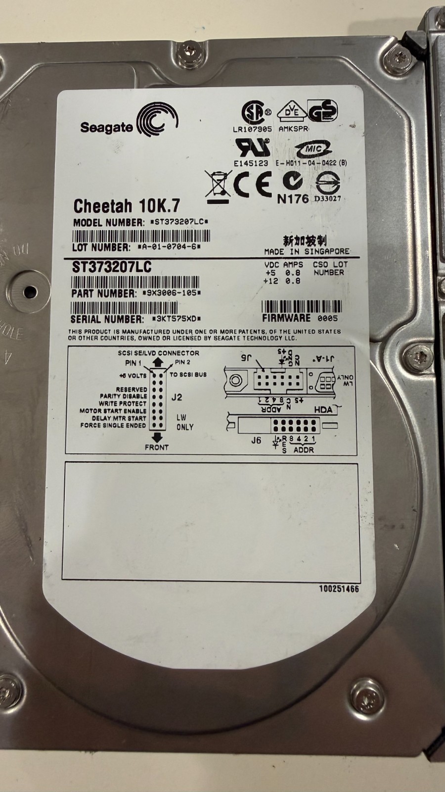 Seagate Cheetah 10K.7 ST373207LC 73GB 10K U320 SCSI 80-Pin SCA HDD Untested
