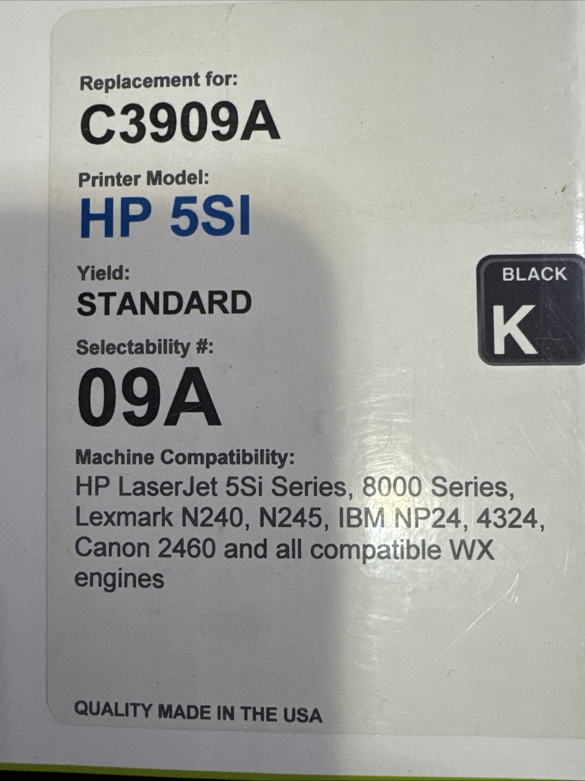 MSE Brand Toner Cartridge for HP 09A C3909A | Black.printer model 5SI NEW