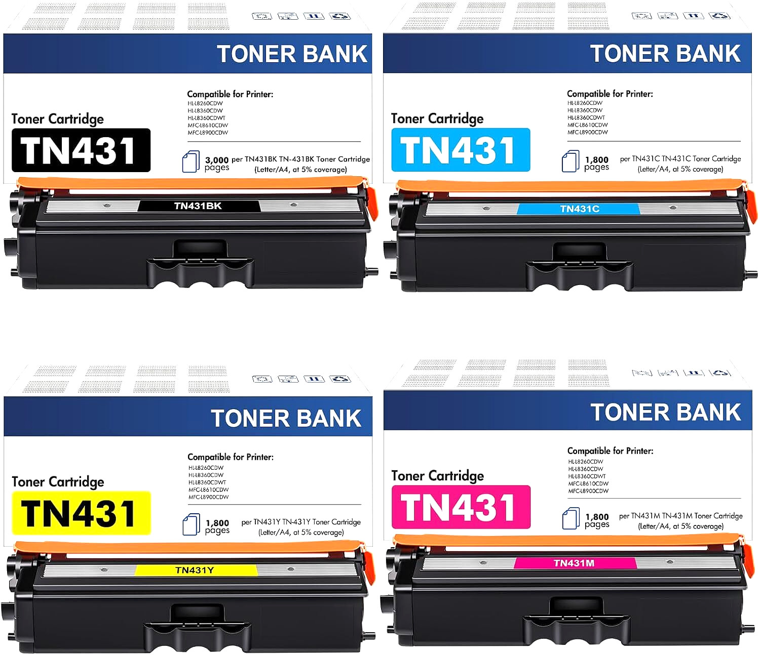 TN-431 /  TN431 Toner Cartridge for Brother HL-L8260CDW & MFC-L8900CDW Series