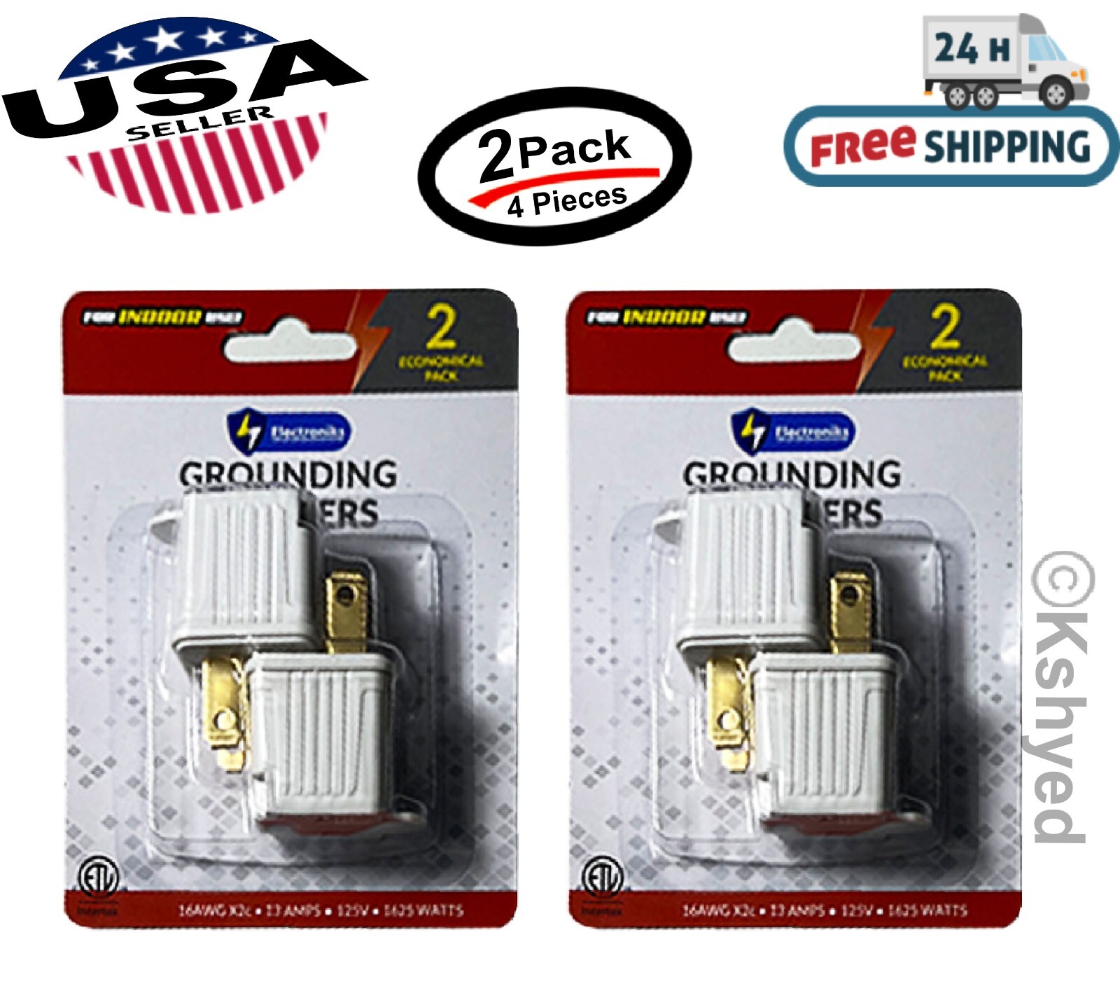 2 Prong to 3 Prong Grounded Outlet Converter Adapter W/ Polarized Plug - (2 Pk)