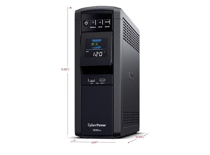 CyberPower 1500VA Desktop UPS Black LED Display 12 Outlets USB Charging Alarm