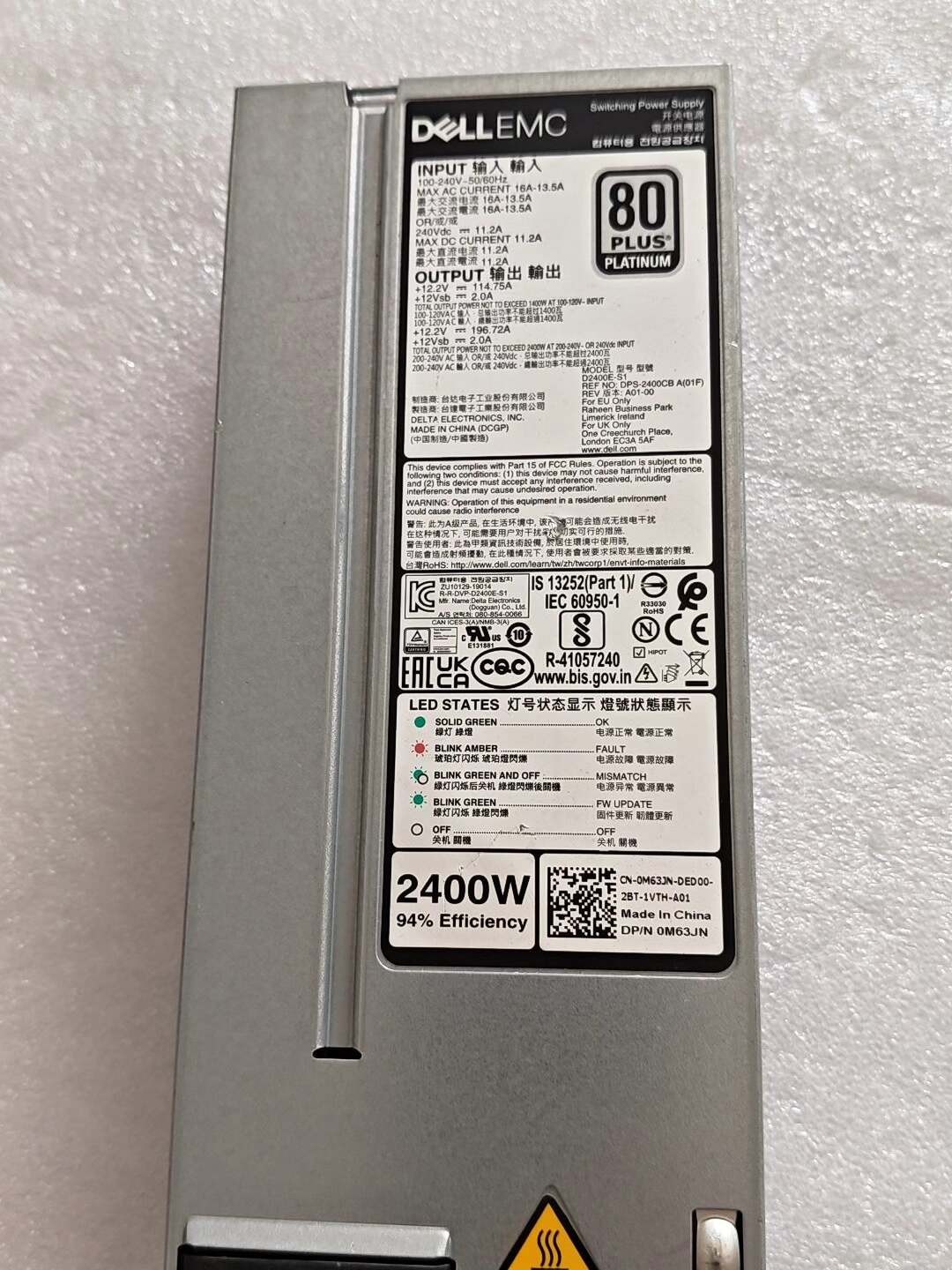 Dell 2400W Server Power Supply D2400E-S1 DPS-2400CB A PN 0M63JN Rack Server PSU