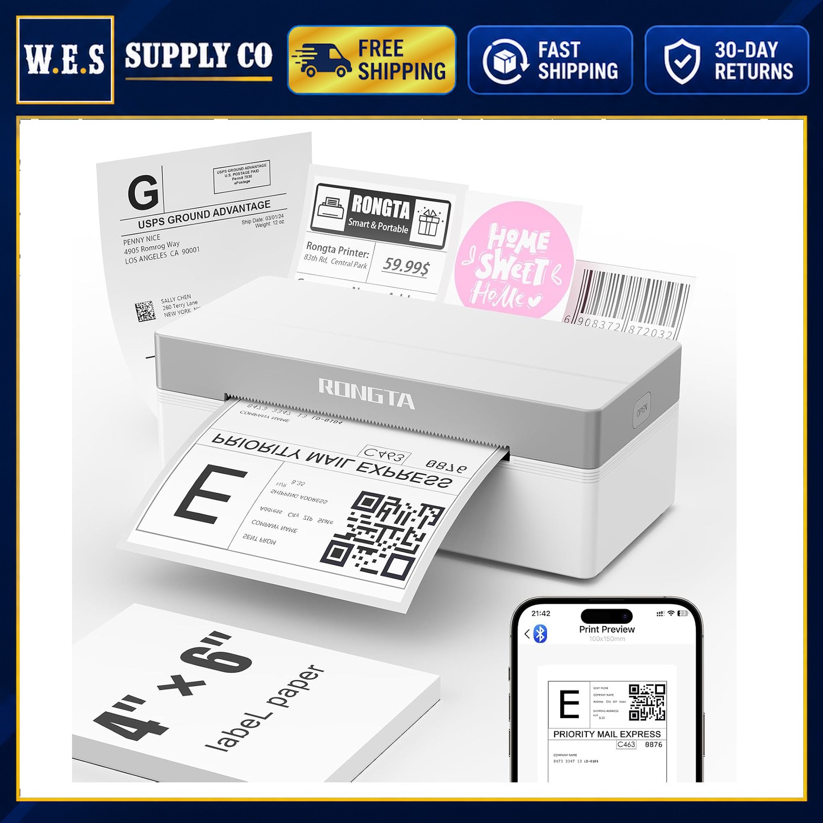 Rongta Thermal Label Printer for Shipping and Business Labels Bluetooth