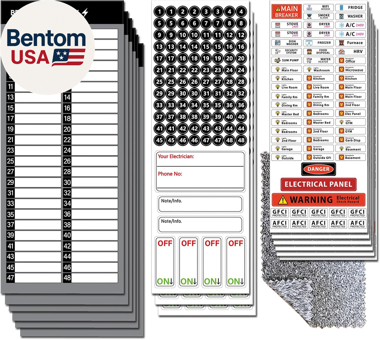 Ultimate 48 Circuit Electrical Panel Labels Kit with Cleaning Cloth, Waterproof
