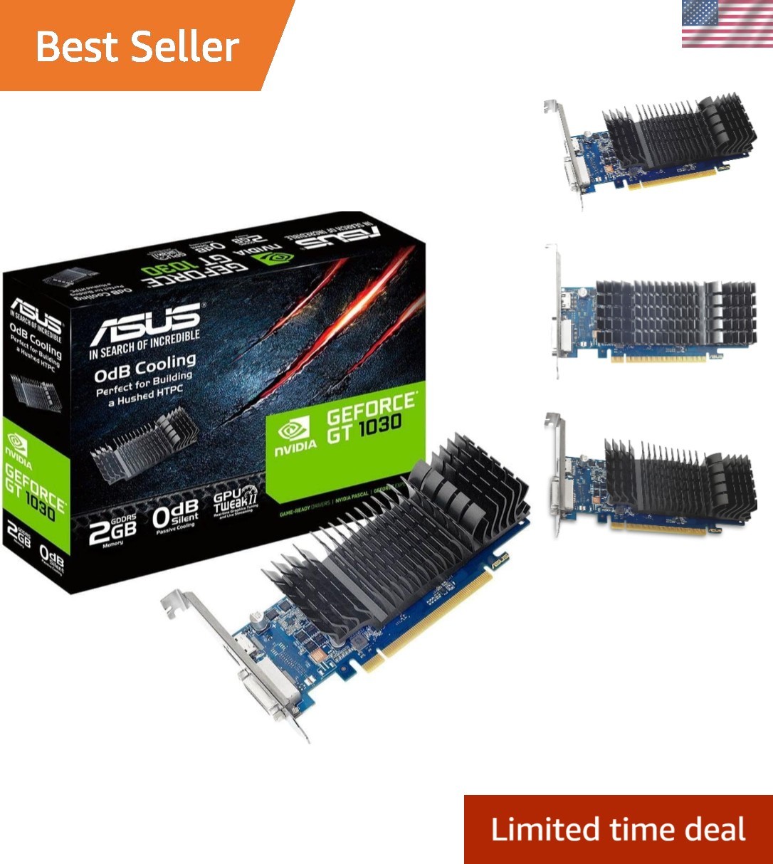 Elite Asus GeForce GT 1030 2GB GDDR5 - Ultra Quiet, Dual Output Graphics Card