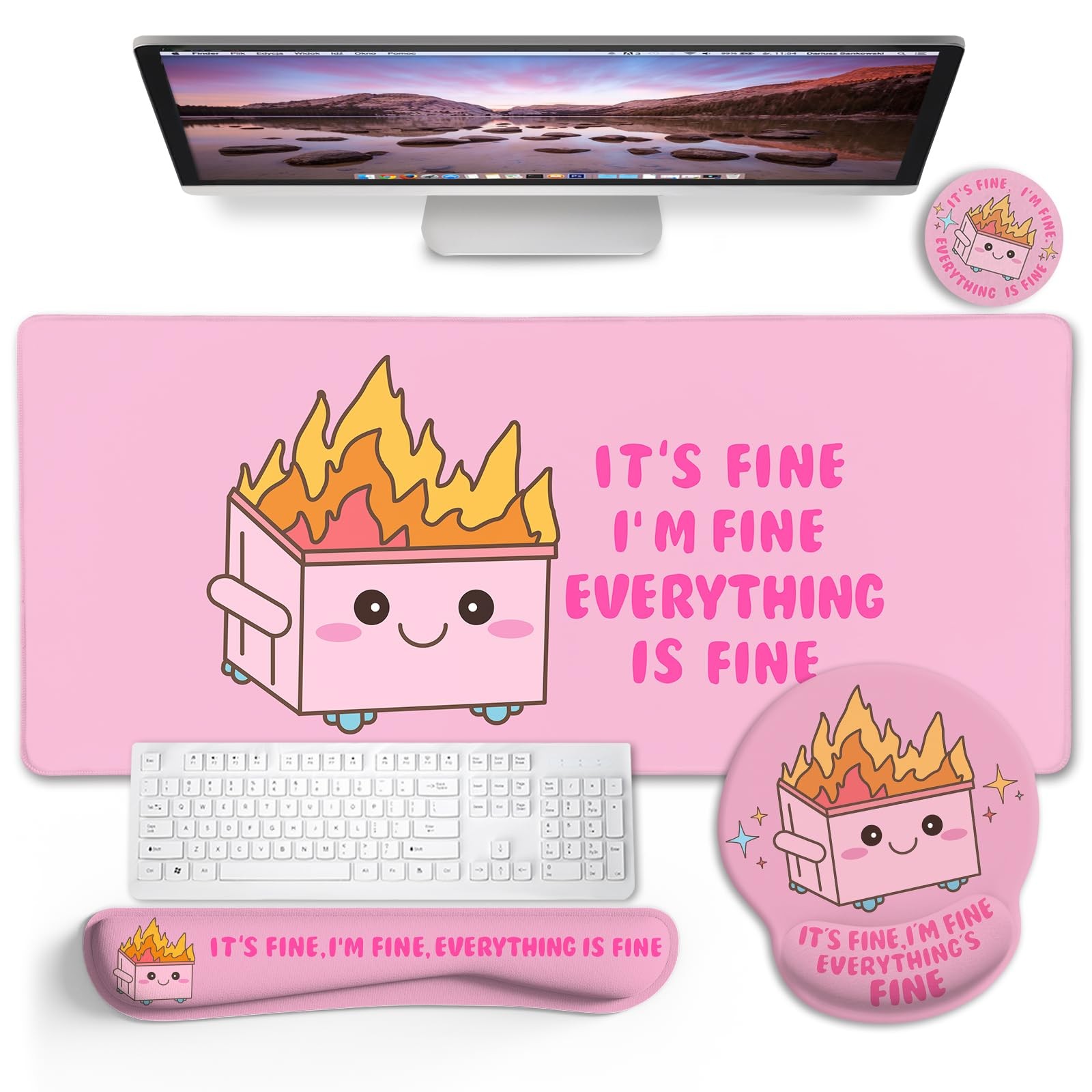Blusabaca Dumpster on Fire Mouse Pad Desk Pad, Funny Cute Desk Mat Large Gaming
