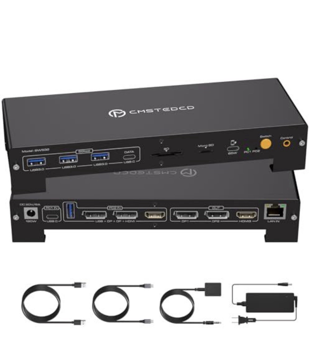 USB C KVM Switch 3 Montors 2 Computers with 100W 3M Laptop Desktop Ivory Black