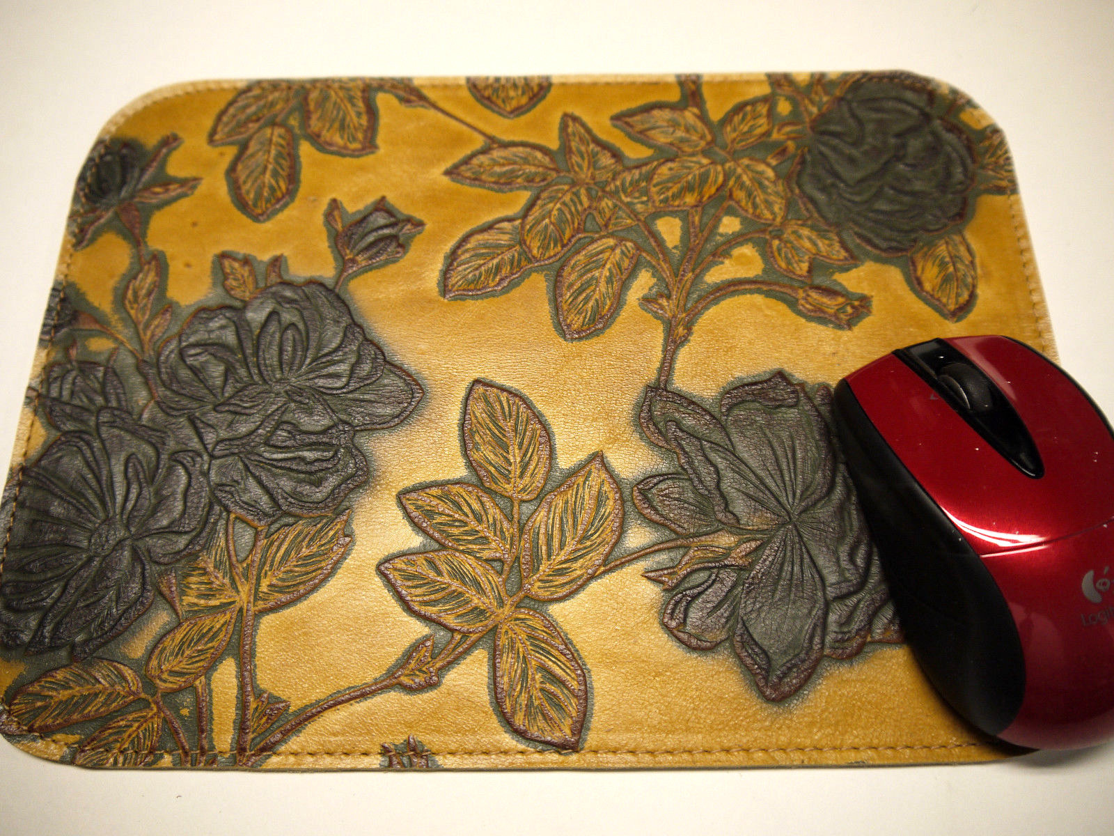 Mouse Pad leather Floral Unique Design Made in USA