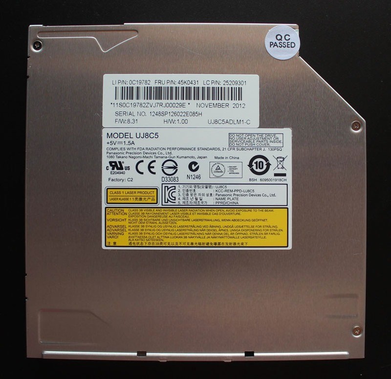 12.7mm Panasonic UJ875A UJ8C5 Laptop SATA Slot Load DVD±RW Burner Drive