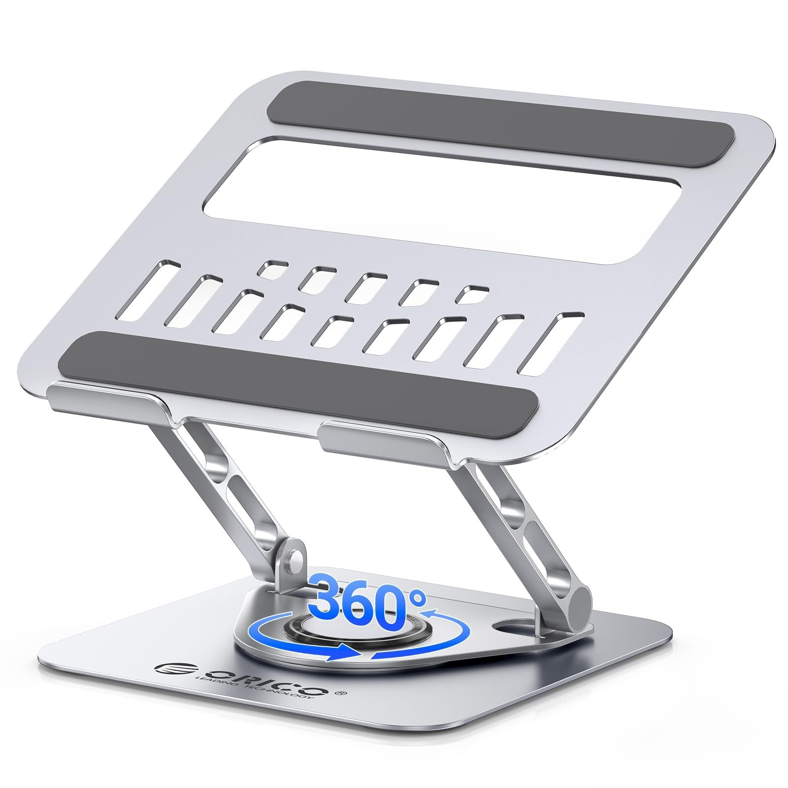 Adjustable Laptop Stand for Desk, 360 Rotating, Silver, Aluminum