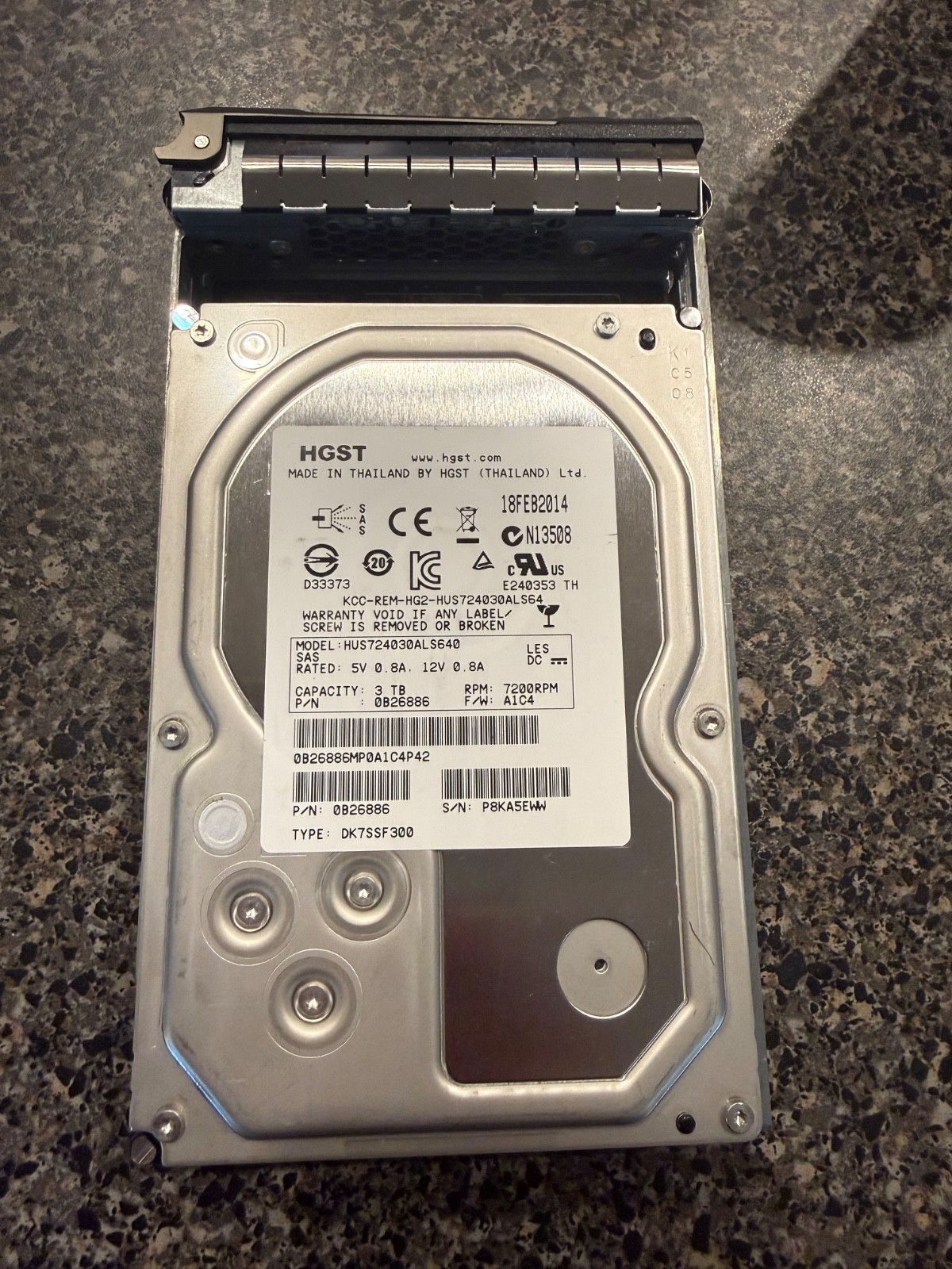 Hitachi HUS724030ALS640 3TB 3.5" SAS HDD w/ Tray
