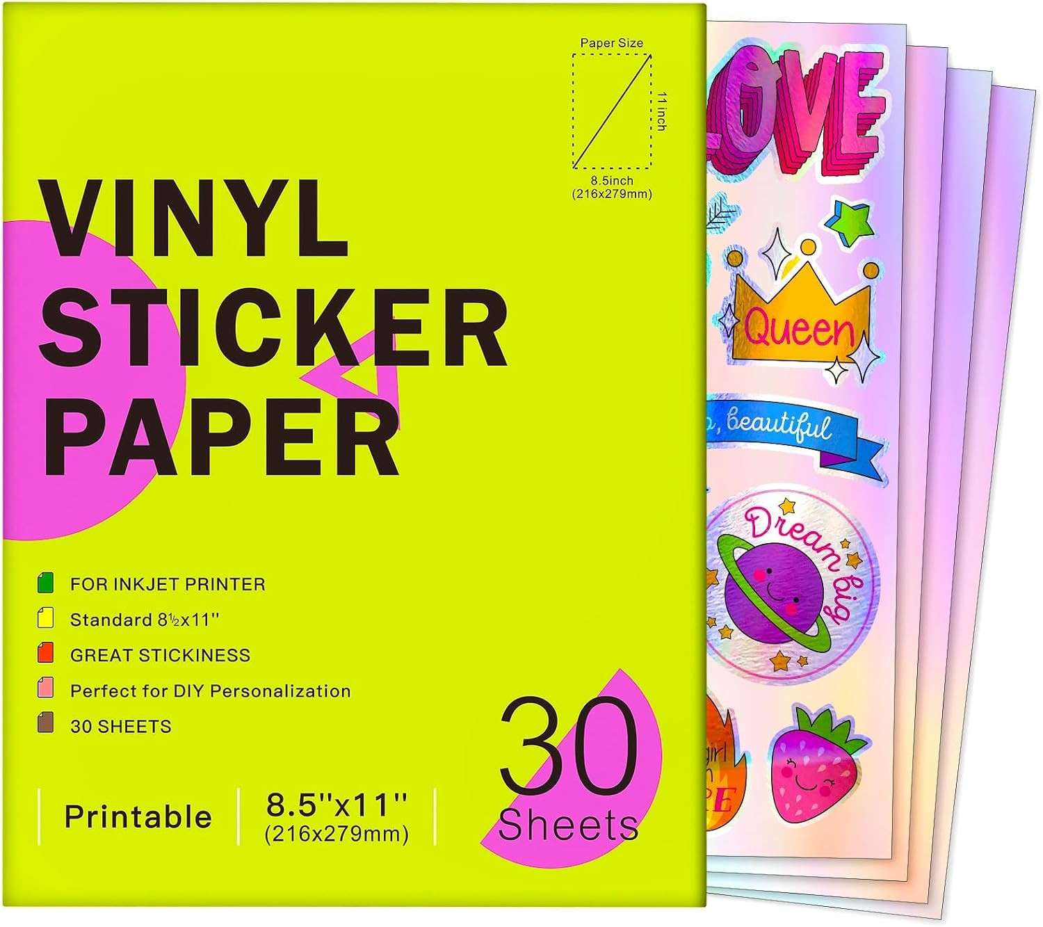 30 Sheets Printable Holographic Vinyl Sticker Paper for Inkjet