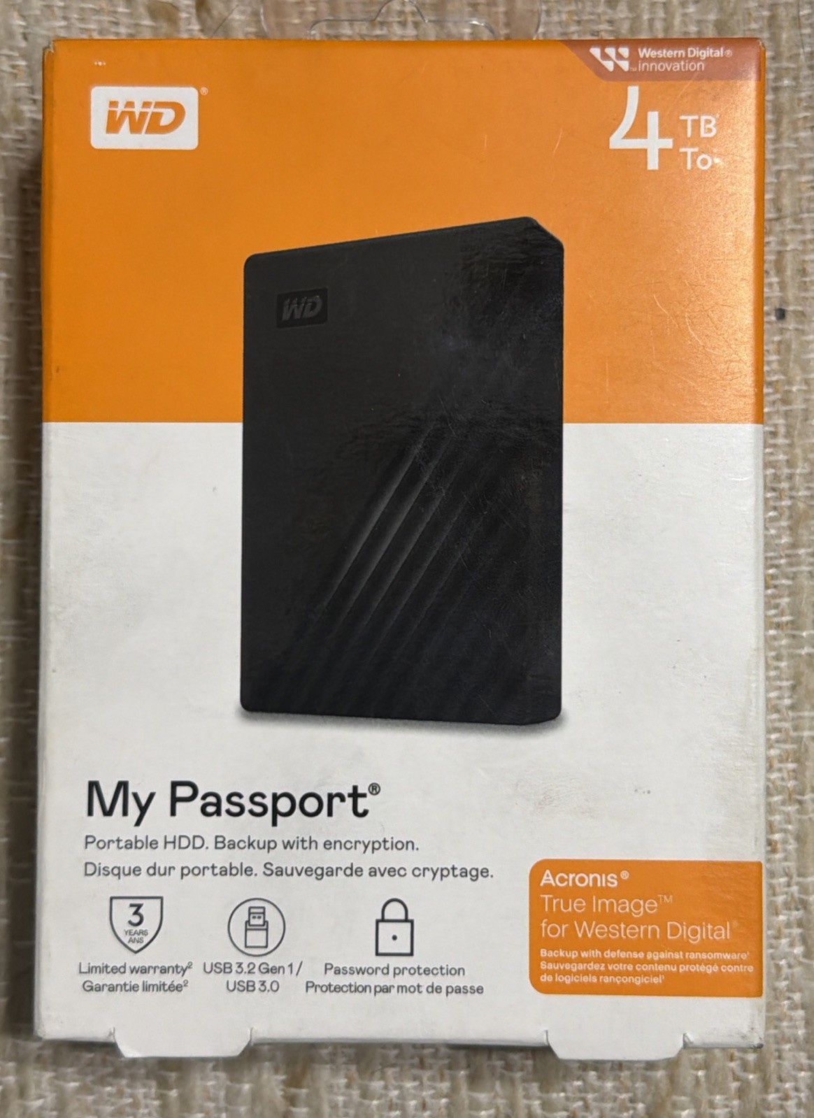 WD My Passport - 4TB External HDD Hard Drive - Black (WDBPKJ0040BBK-WESN)
