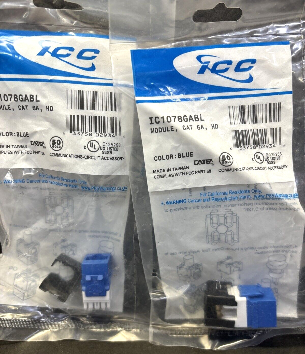 2- ICC IC1078GABL Cat6A High Density Module, Blue, Sealed Packs, Free US Ship