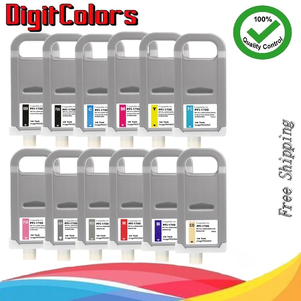 Set of 12 PFI-1700 Ink Tank for Canon iPF Pro 2000 4000 4100 6000 PFI1700