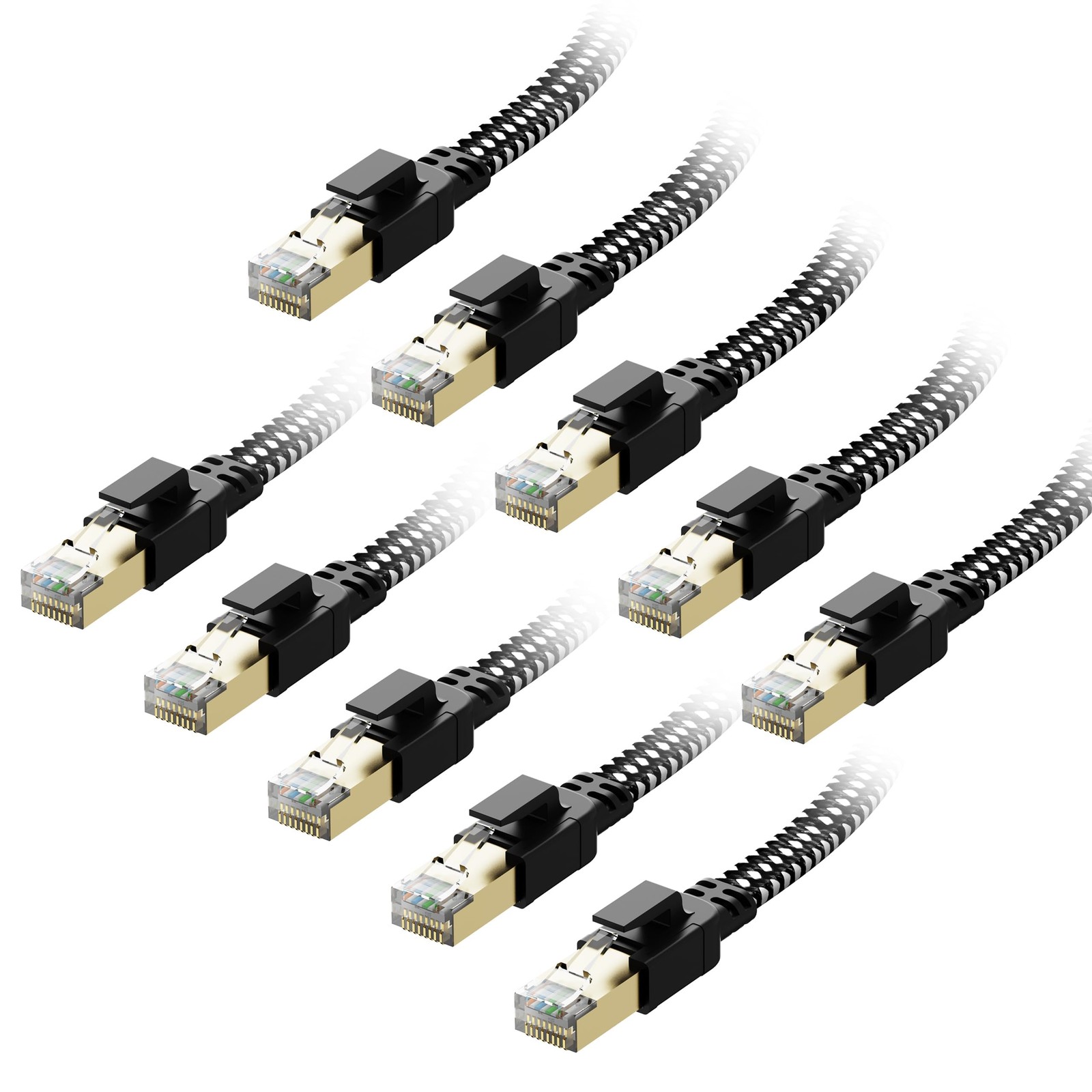 Cat 8 Ethernet Cable 1FT 10 PCS Braided 40Gbps 2000MHz Shielded SFTP LAN RJ45
