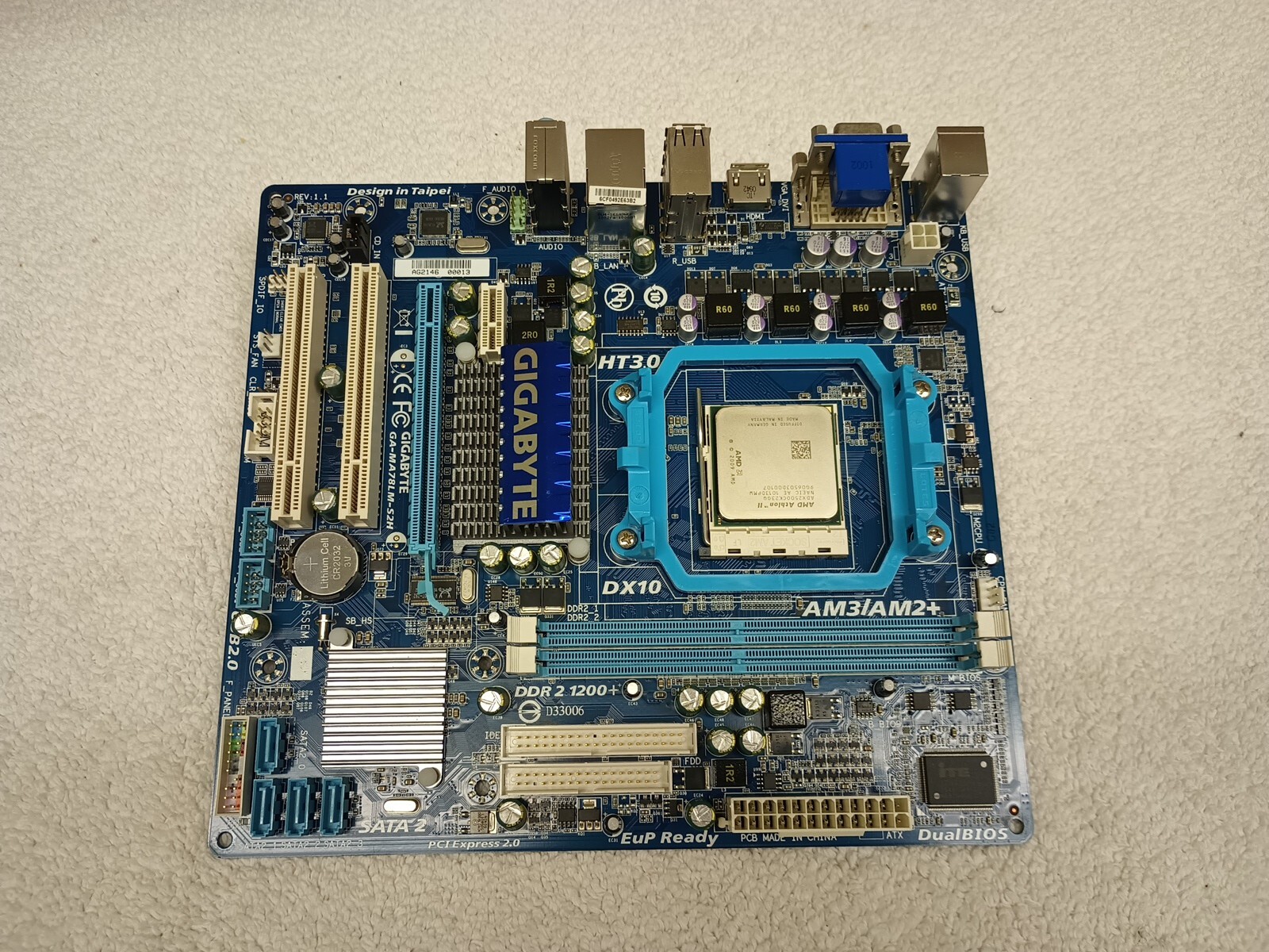 GIGABYTE GA-MA78LM-S2H AMD SOCKET AM3+/AM2+ Motherboard And CPU 