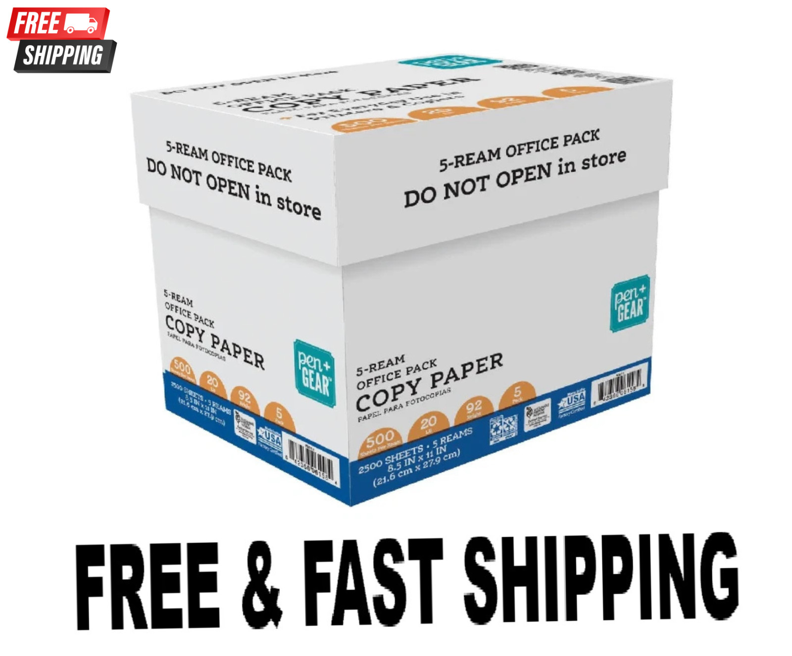 Pen+Gear Copy Paper, 8.5" x 11", 92 Bright, 20 lb., 5 Reams (2,500 Sheets)