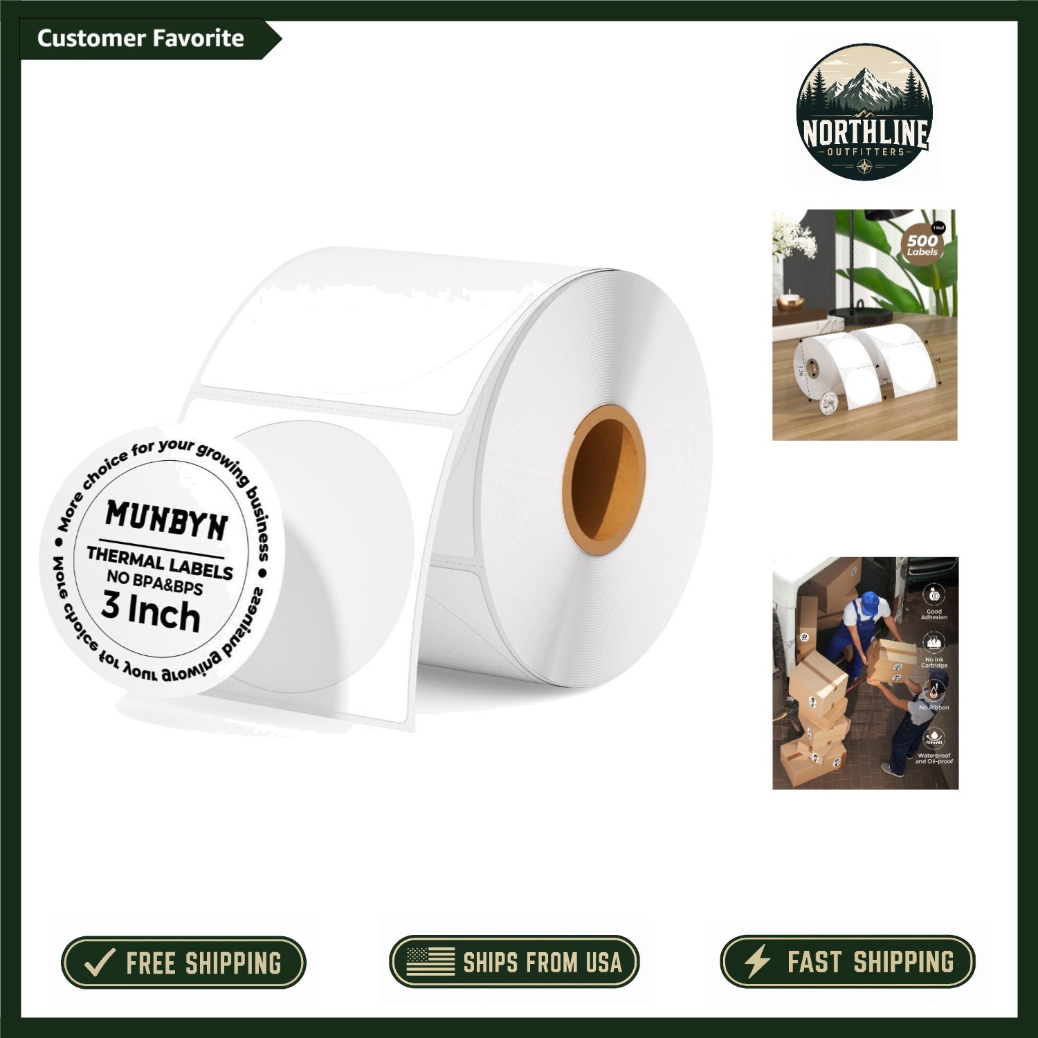 Versatile 3” White Thermal Labels - 500 BPA-Free Stickers for Easy Organizing