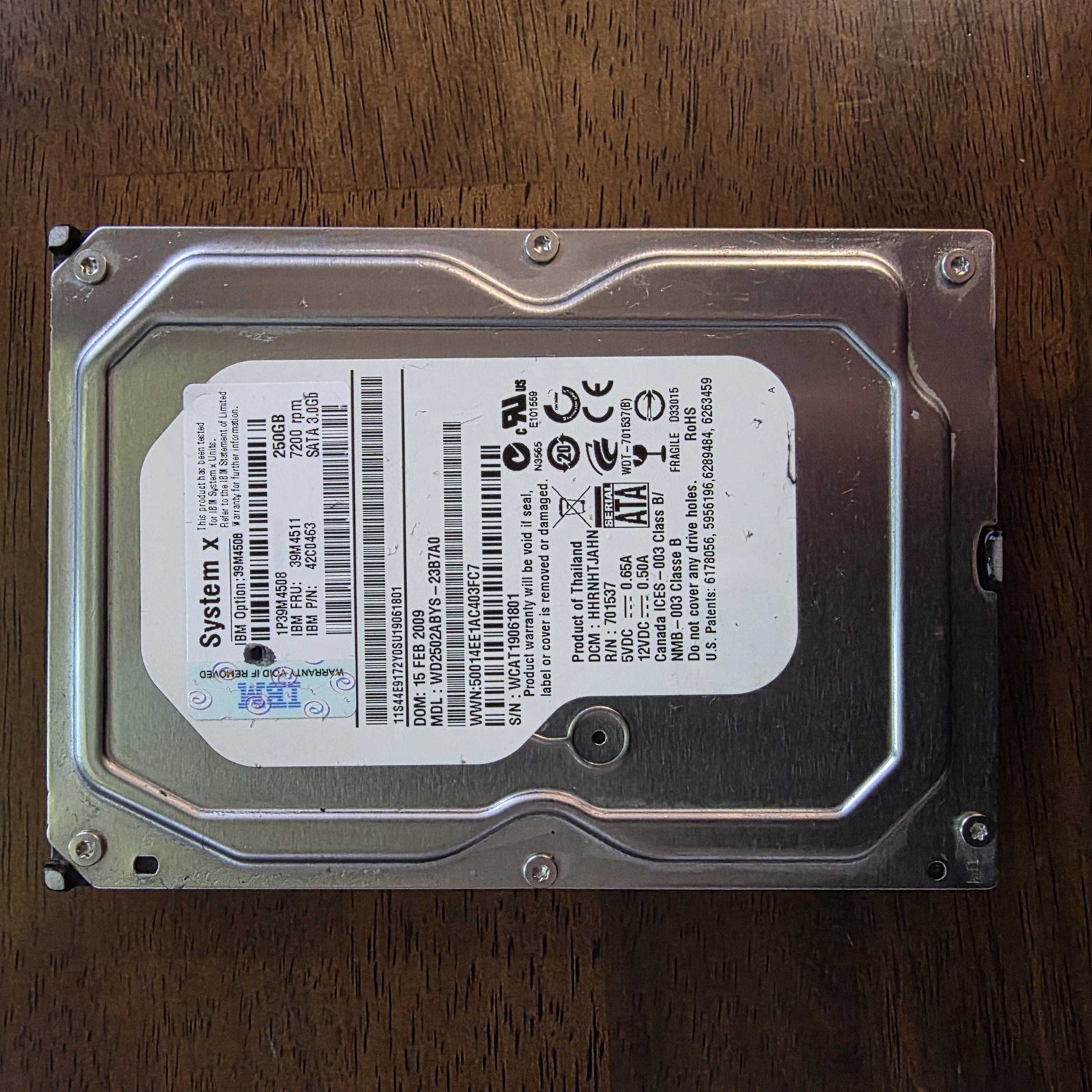 WD WD2502ABYS 250 GB 3.5" SATA 7.2K Desktop Hard Drive IBM System x