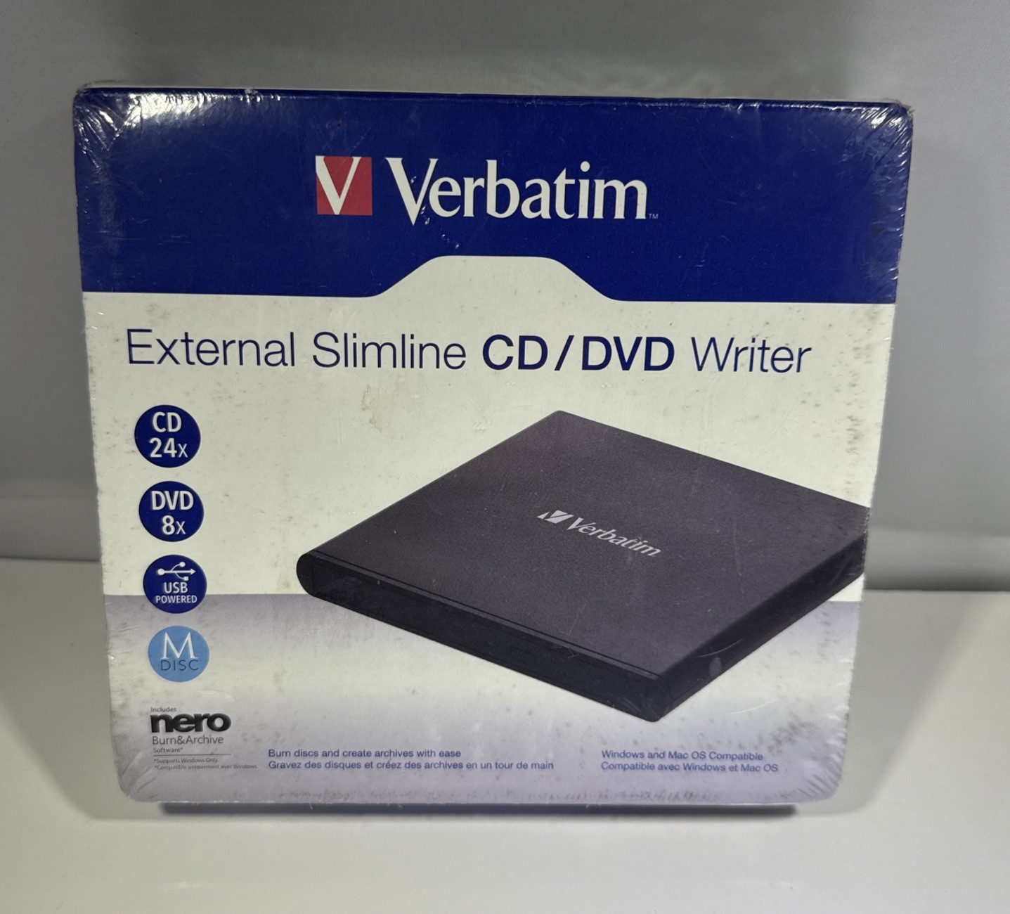 NEW Verbatim 98938 External Slimline CD DVD Writer Optical Drive USB