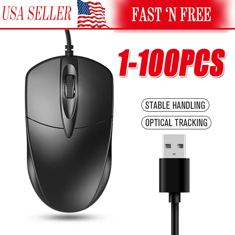 USB 2.0 Optical Wired Scroll Wheel Mouse PC Laptop Notebook Desktop Black Lot