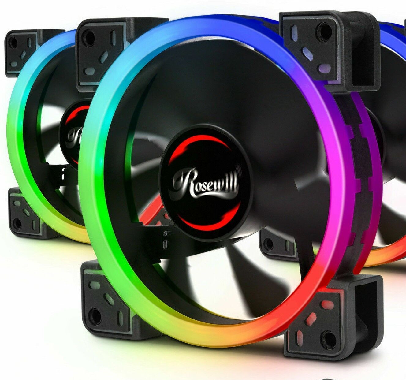 120mm RGB Case Fans (3-Pack) and 6-Port Hub Set, Quiet Dual Ring True RGB LED
