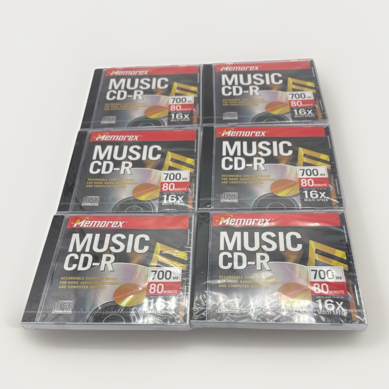 6 Memorex Recordable Music CD-R 700 MB 80 Min New Sealed Case Blank Media CD